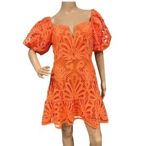 NWT Lifetime Celebration Lace Mini Dress Puff Sleeve Orange | Small